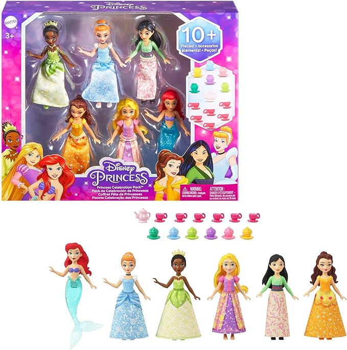 Small Doll Party Set with 6 Posable Princess Dolls